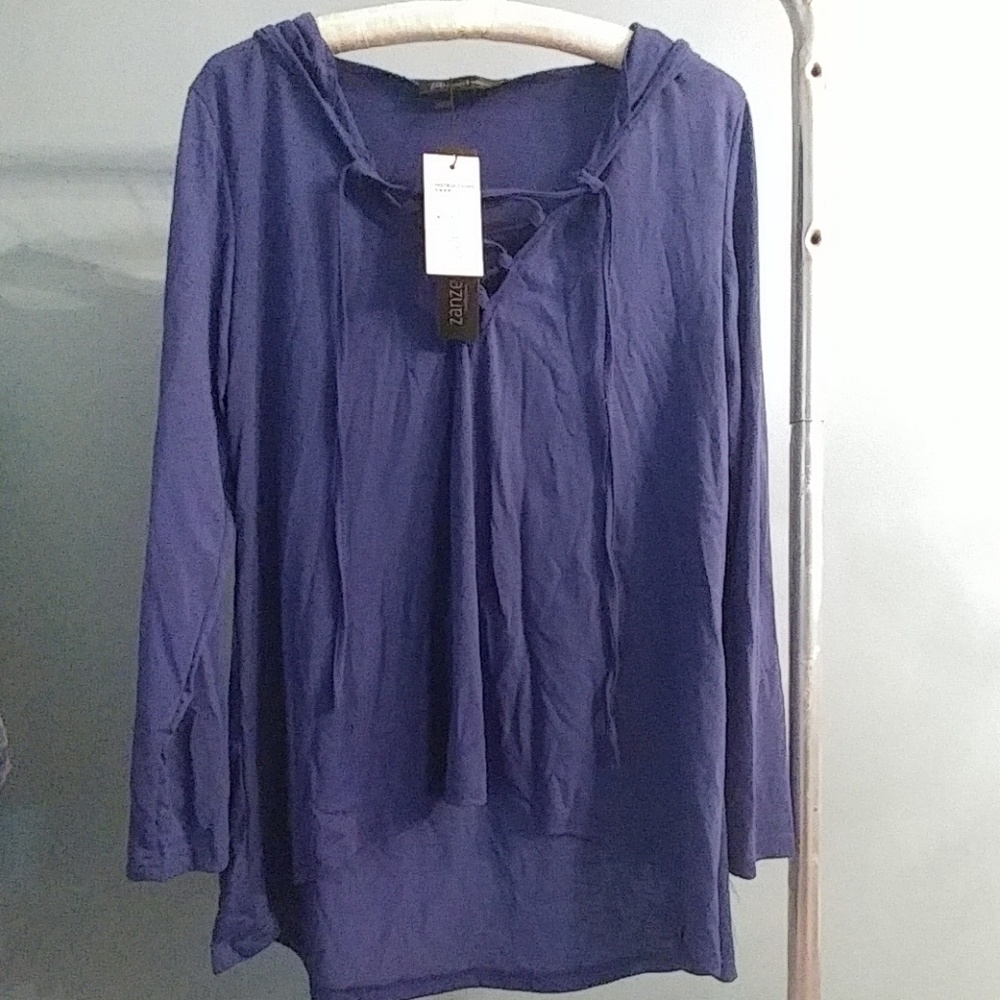 Blue Low Cut V-Neck Lace Up Blouse